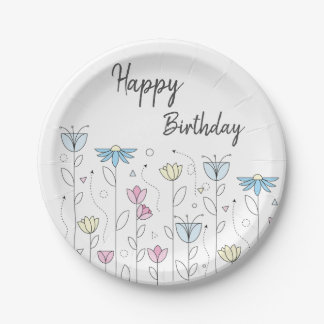 Assiettes En Carton Fleur simple avec un joyeux anniversaire