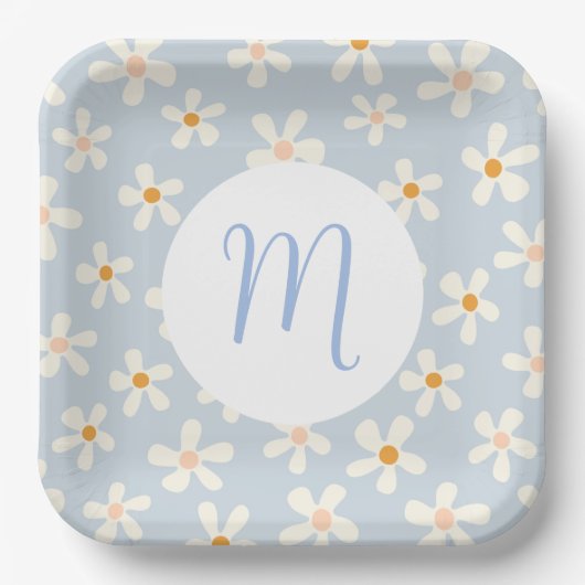 Assiettes En Carton Fleur simple marguerite bleu et blanc sur mesure i (Recto)