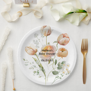 Assiettes En Carton Fleur Tulipe de Pêche Personnaliser Plaques Papier