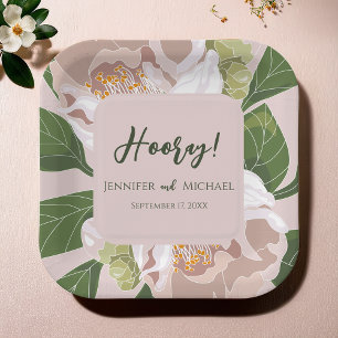 Assiettes En Carton Fleur verdoyante et mariage élégant