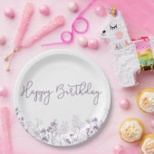 Assiettes En Carton Fleur violette Joyeuses Plaques de papier d'annive (Fête)