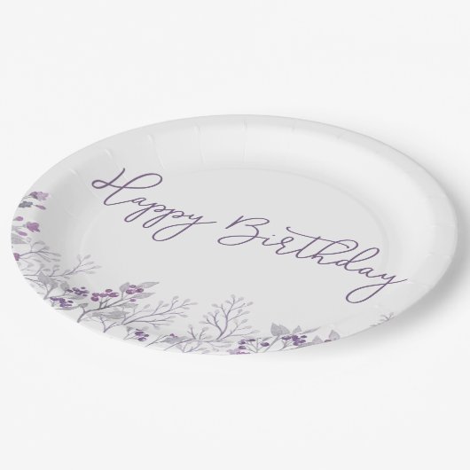 Assiettes En Carton Fleur violette Joyeuses Plaques de papier d'annive (Angle)