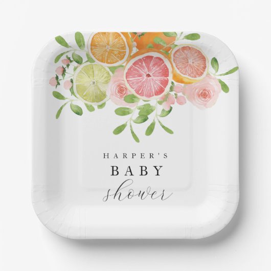 Assiettes En Carton Fleur vive et baby shower d'agrumes (Recto)