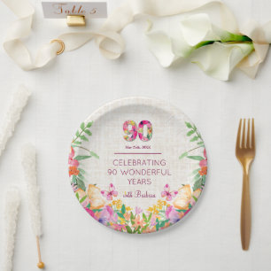 Assiettes En Carton Fleurs 90 ans 90e anniversaire Fête du lin