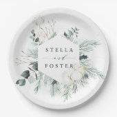 Assiettes En Carton Fleurs à feuillage persistant et coton Elégant Mar (Devant)