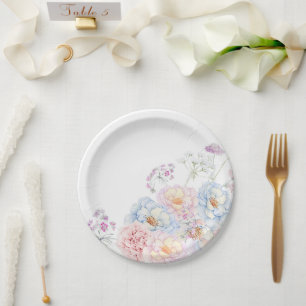 Assiettes En Carton Fleurs à l'aquarelle