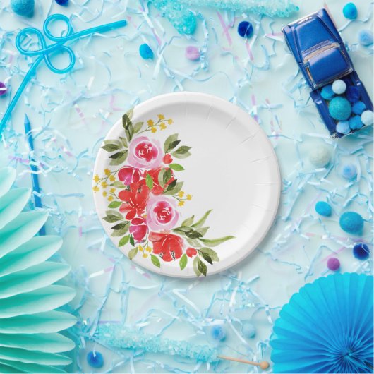 Assiettes En Carton Fleurs à l'aquarelle (Fête)