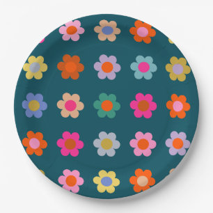 Assiettes En Carton Fleurs Abstraites colorées Marine Bleu Retro Flora