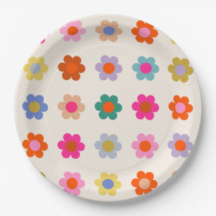 Assiettes En Carton Fleurs Abstraites de preppy colorées rétro