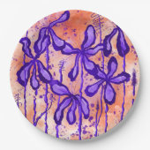 Assiettes En Carton Fleurs Abstraites encrées Orange violet (Devant)