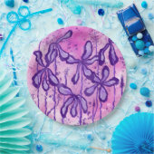 Assiettes En Carton Fleurs Abstraites encrées violet rose (Fête)