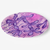 Assiettes En Carton Fleurs Abstraites encrées violet rose (Angle)