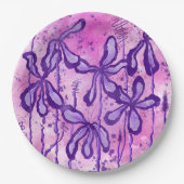 Assiettes En Carton Fleurs Abstraites encrées violet rose (Devant)
