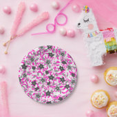 Assiettes En Carton Fleurs abstraites rose pâle et gris blanc (Fête)