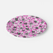 Assiettes En Carton Fleurs abstraites rose pâle et gris blanc (Angle)