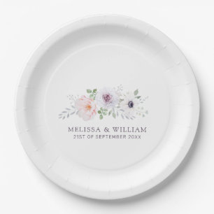 Assiettes En Carton Fleurs Aquarelle Rose Anémone Lilas Blanc Mariage