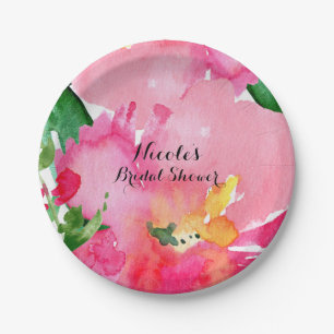 Assiettes En Carton Fleurs Aquarelle Rose Fleurie Été Baby Shower Mari