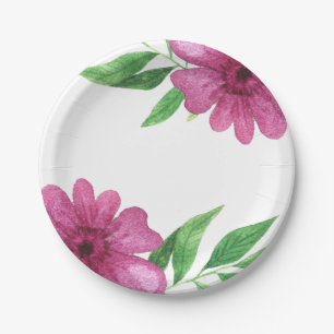 Assiettes En Carton Fleurs Aquarelle Rose Floral Printanier Shower de