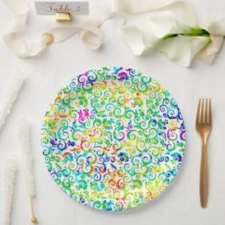 Assiettes En Carton Fleurs aquarelles colorées en spirale