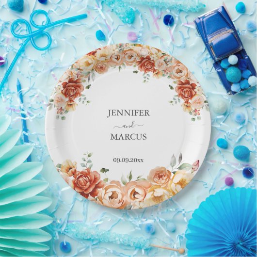 Assiettes En Carton Fleurs aquarelles Elégant Mariage botanique (Fête)