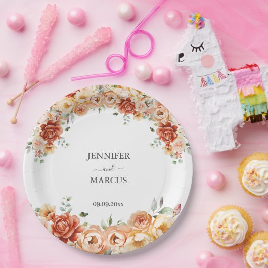 Assiettes En Carton Fleurs aquarelles Elégant Mariage botanique (Fête)