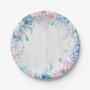 Assiettes En Carton Fleurs aquarelles et ferme en bois rustique pour a