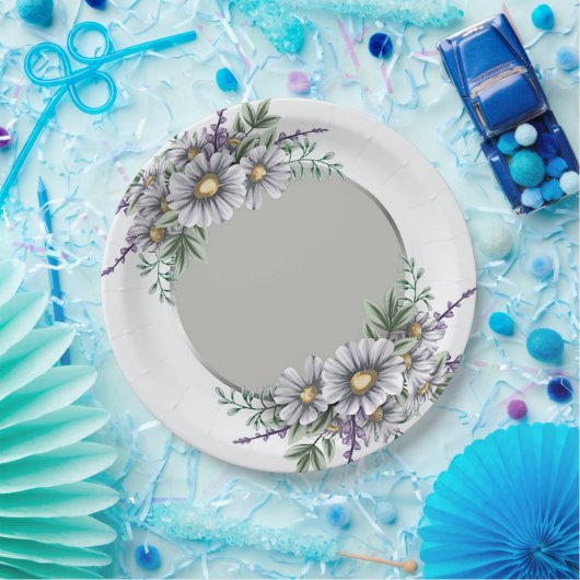 Assiettes En Carton Fleurs aquarelles grises et violettes (Fête)