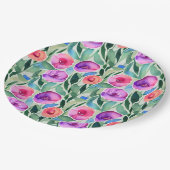 Assiettes En Carton Fleurs aquarelles roses, violettes, vertes (Angle)
