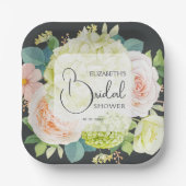 Assiettes En Carton Fleurs aquarelles sur douche de mariée marron (Recto)