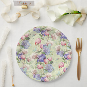 Assiettes En Carton Fleurs aquarelles vertes roses vintage 