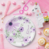Assiettes En Carton Fleurs aquarelles violettes et vertes personnalisé (Fête)