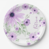 Assiettes En Carton Fleurs aquarelles violettes et vertes personnalisé (Devant)