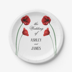 Assiettes En Carton Fleurs arquées de pavot rouge Mariage Moderne