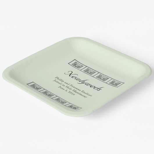 Assiettes En Carton Fleurs Art Déco Mariage frontalier Keepsaké (Angulaire)