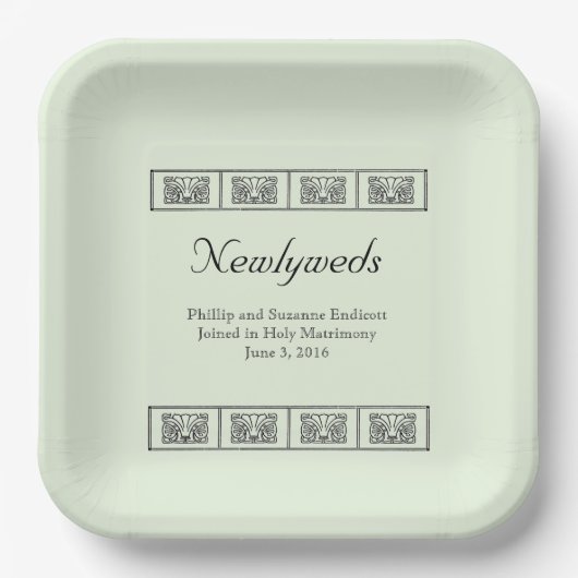 Assiettes En Carton Fleurs Art Déco Mariage frontalier Keepsaké (Recto)