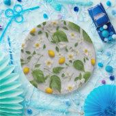 Assiettes En Carton Fleurs blanches Citrons Vert Feuille Motif sur bla (Fête)