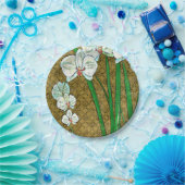 Assiettes En Carton Fleurs blanches et tiges vertes à la frontière Bro (Fête)