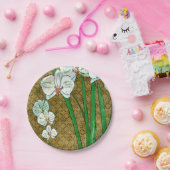 Assiettes En Carton Fleurs blanches et tiges vertes à la frontière Bro (Fête)