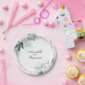 Assiettes En Carton Fleurs blanches et verdure aquarelle élégante (Fête)