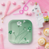 Assiettes En Carton Fleurs Blanches Et Vertes (Fête)