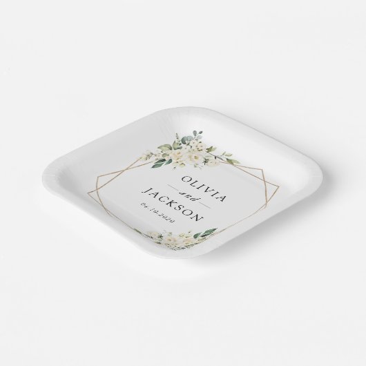 Assiettes En Carton Fleurs blanches, Fleurs de crème, Verdure, Mariage (Angulaire)