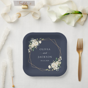 Assiettes En Carton Fleurs blanches, Fleurs de crème, Verdure, Mariage