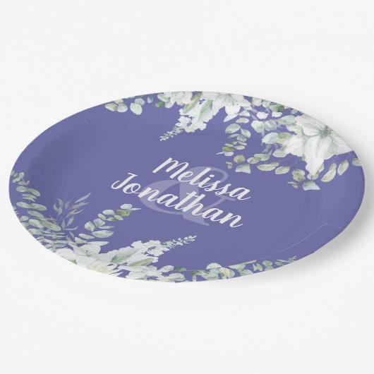 Assiettes En Carton Fleurs blanches florales aquarelle romantique mari (Angle)