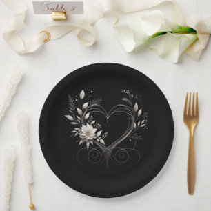 Assiettes En Carton Fleurs blanches modernes avec un coeur