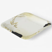 Assiettes En Carton fleurs blanches noires or feuille mariage (Angulaire)