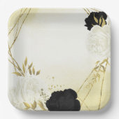 Assiettes En Carton fleurs blanches noires or feuille mariage (Recto)