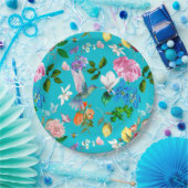 Assiettes En Carton Fleurs blanches, oiseaux, abeilles, citron, papill (Fête)