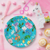 Assiettes En Carton Fleurs blanches, oiseaux, abeilles, citron, papill (Fête)