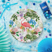 Assiettes En Carton Fleurs blanches, oiseaux, flamants, abeilles, (Fête)