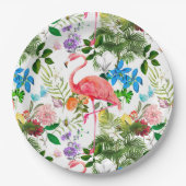 Assiettes En Carton Fleurs blanches, oiseaux, flamants, abeilles, (Devant)